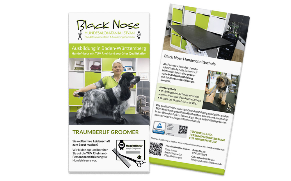 Messeflyer Hundesalon Black Nose flyerdesign moessingen tuebingen